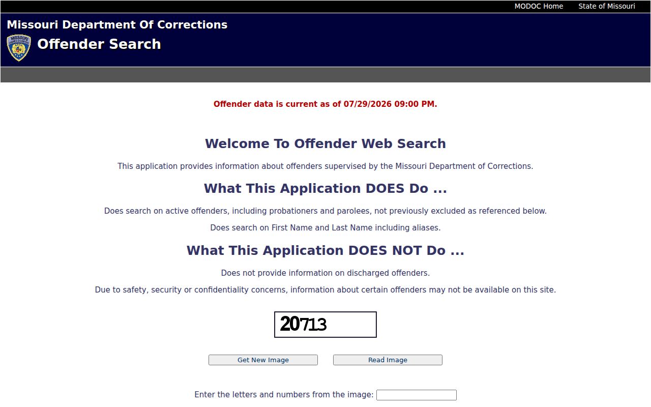 Vernon County criminal custody search through Missouri DOC