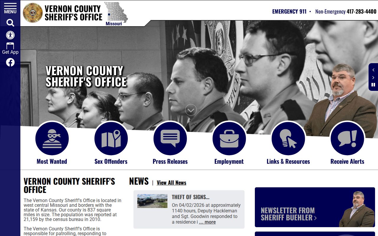 Vernon County criminal booking and sheriff records website