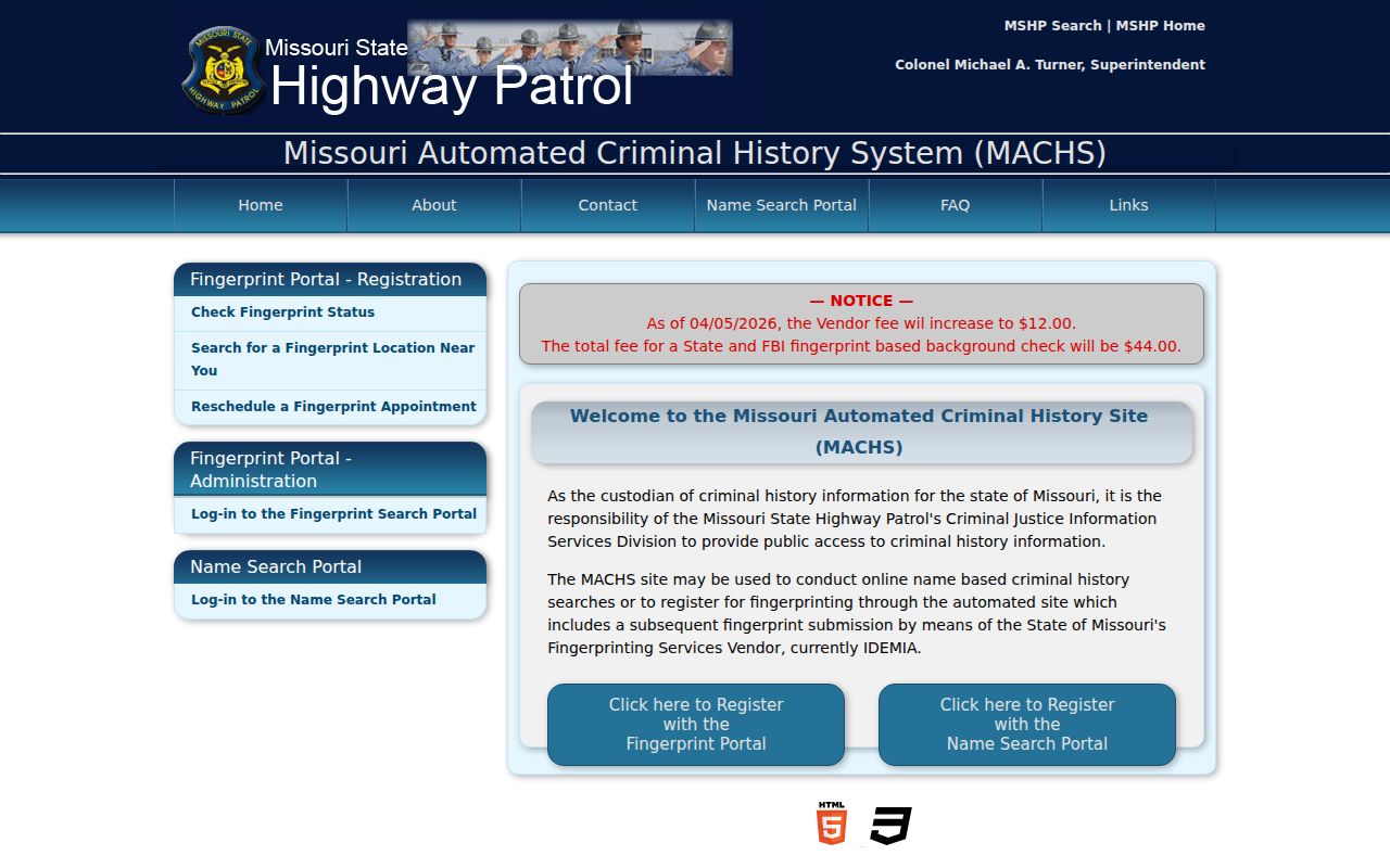 Vernon County criminal history search through Missouri MACHS