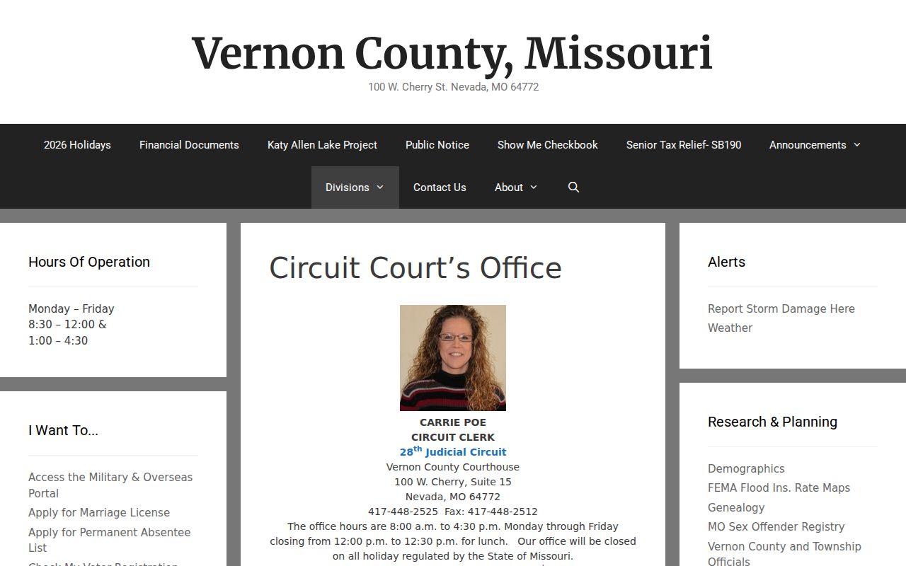 Vernon County criminal court record clerk information