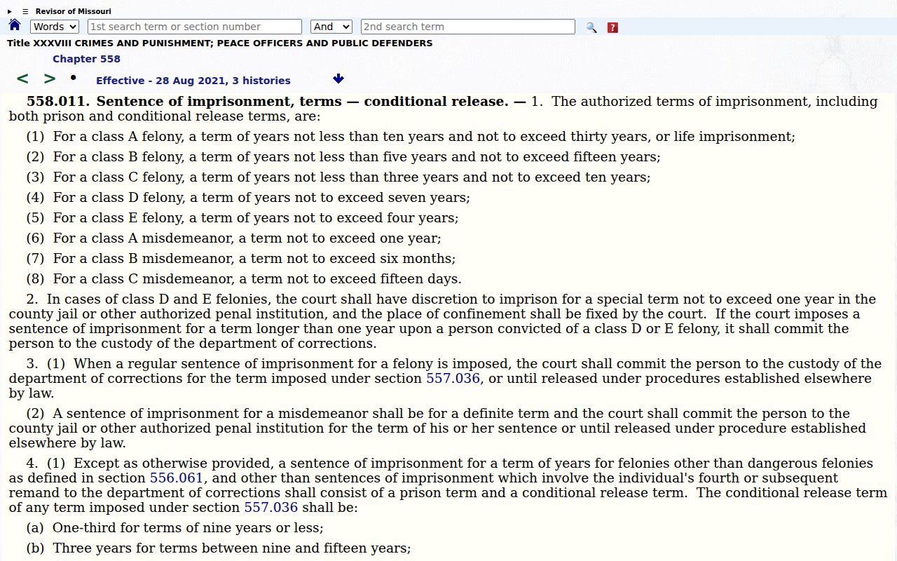 Vernon County criminal case felony and misdemeanor classes