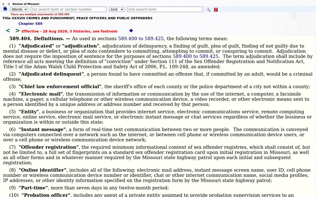 Vernon County sex offender registry information statute